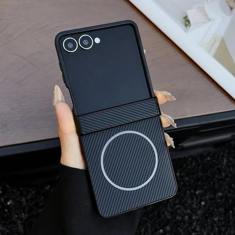 Luxury For Magsafe Carbon Fiber Magnetic Phone Case For Samsung Galaxy Z Flip 8 7 6 5 Wireless Charging Ultra Thin Bumper Cove