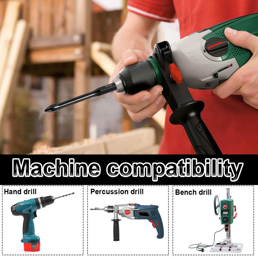 10Pcs Cross Hex Drill Bit Set For Concrete Porcelain Tile Glass Metal Multifunction Drill Bits Kit Tools Tungsten Carbide Drills