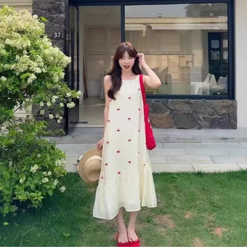 

Women s Summer 2026 Loose Sleeveless Mid-Length Dress with Sweet Cherry Print 2XL
