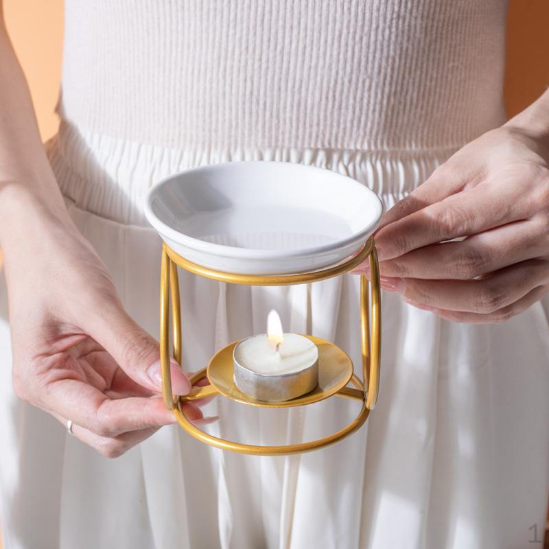 

Ceramic Essential Oil Burner Metal Frame Melt for Bedroom Yoga Office золотой