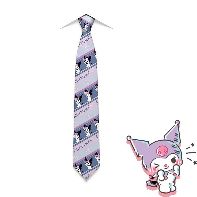 Kuromi X Sanrio Collab Pink And Black Striped Tie With Unique Embroidery