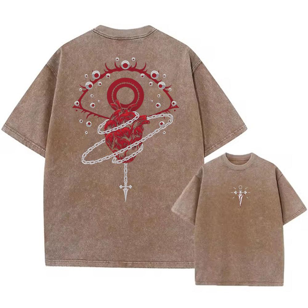 Hip Hop Retro Washed T-Shirt Streetwear Anime Hunter X Hunter Print Graphic T Shirt 100% Cotton Unisex Tshirt Men Tops