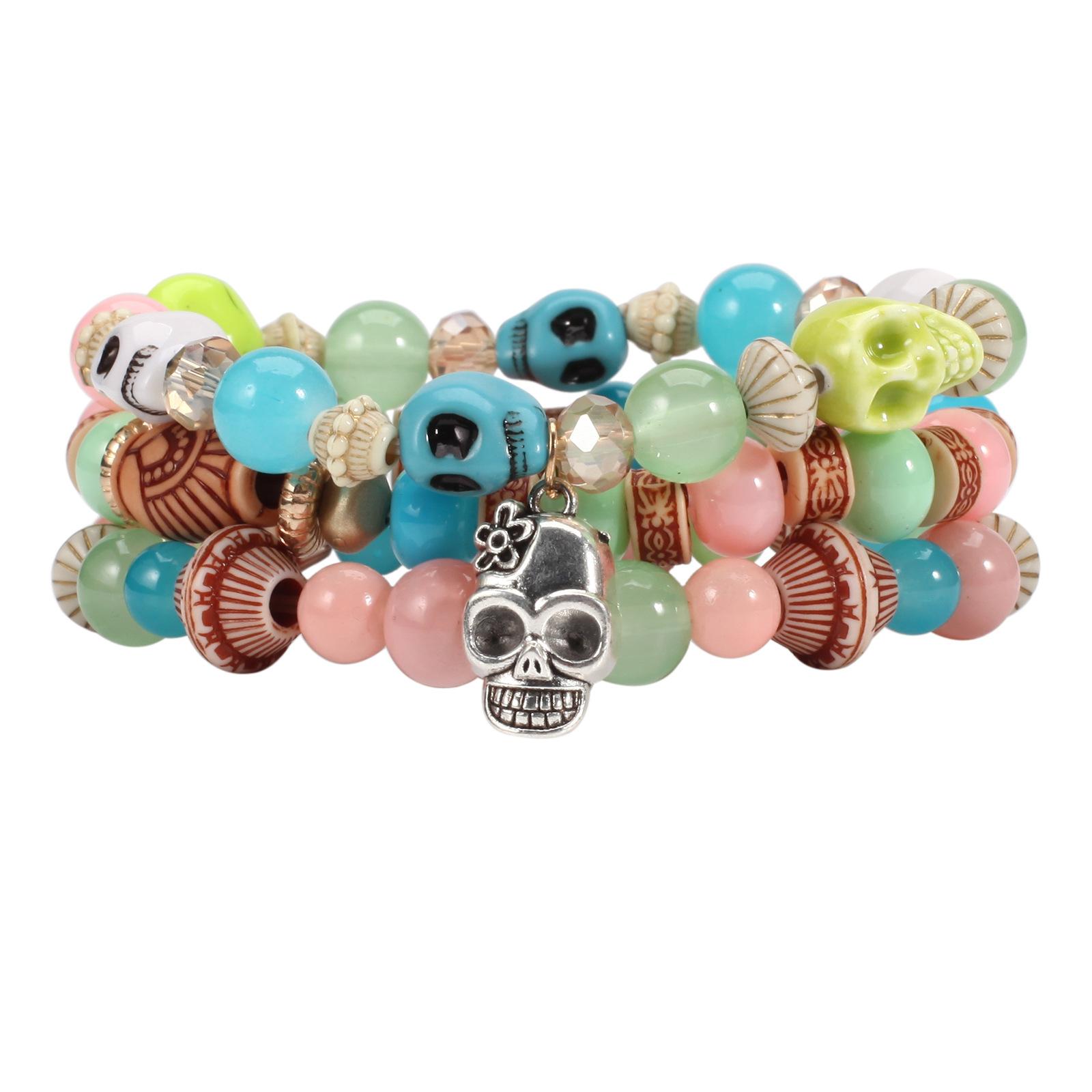 

Хэллоуин женский череп кулон браслет эластичные многослойные украшения разноцветный