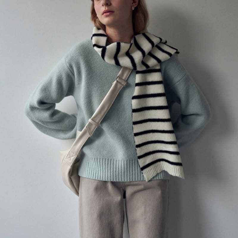 LOEIL Wool Stripe Muffler - Ivory