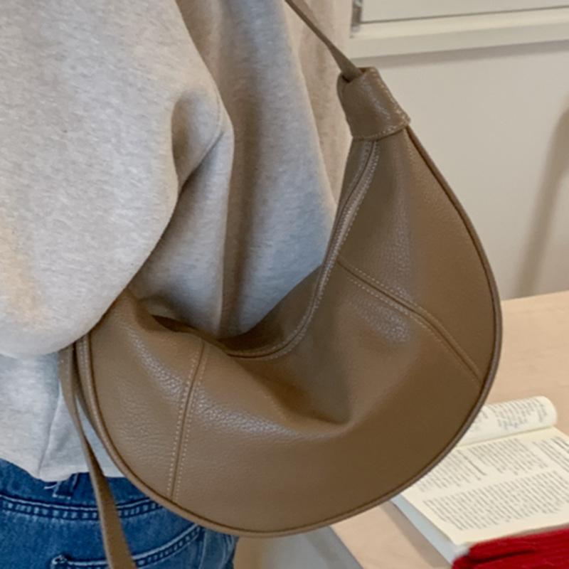 Retro Simple Solid Color PU Leather Women's Shoulder Bags Versatile Ladies Dumpling Bag Large Capacity Female Crossbody Bag