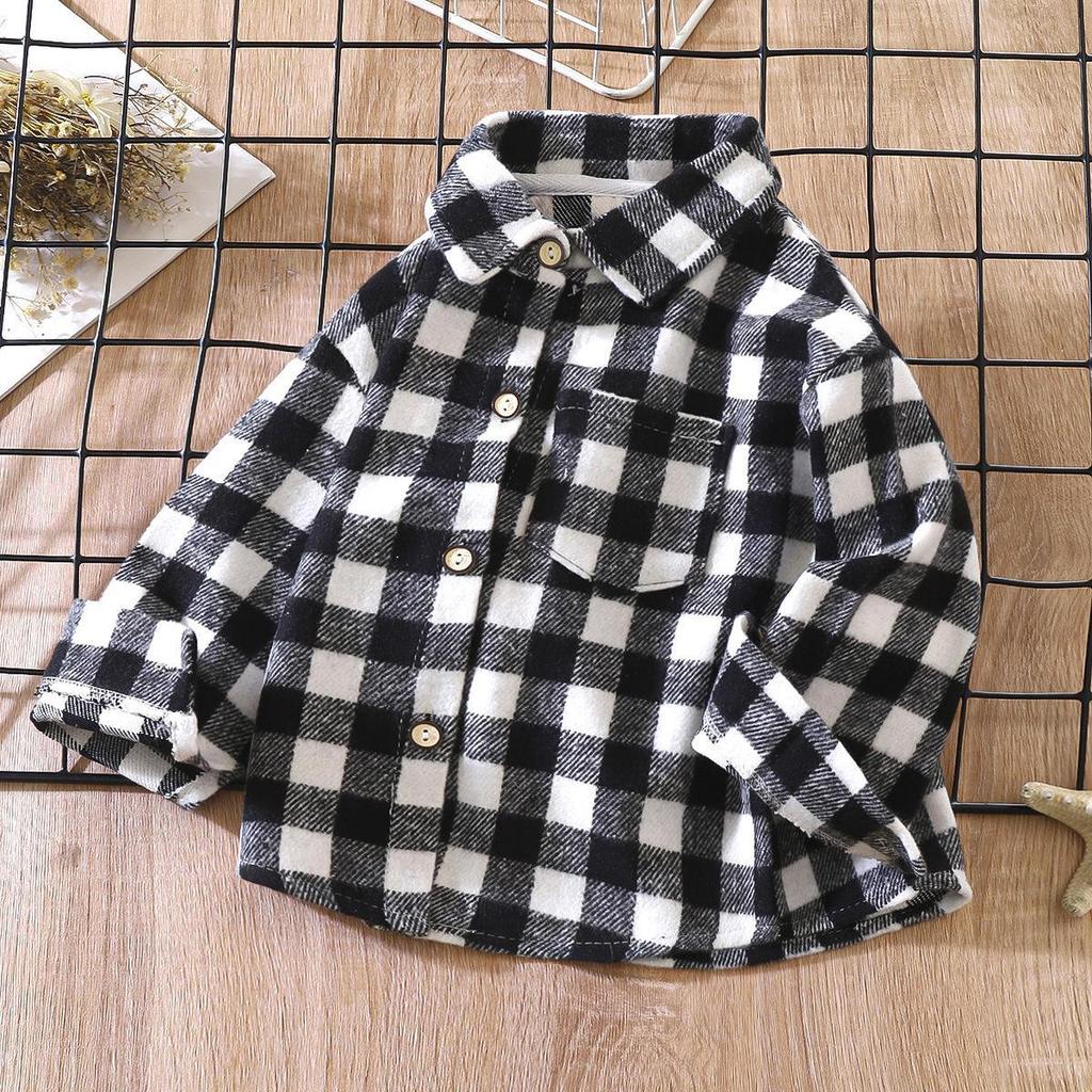 Kinder Retro Karo Langarmshirt - Unisex Strickjacke mit Revers