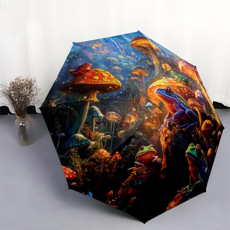 Colorful Frog pattern, automatic folding umbrella, portable and foldable design, 8 ribs, a Christmas or birthday gift.