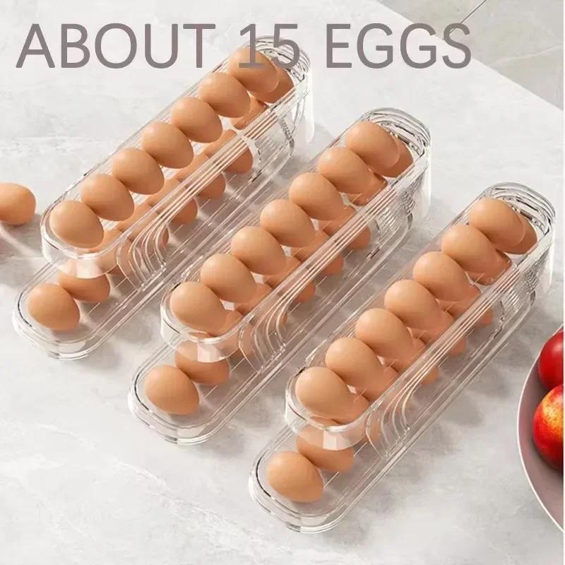 Bilayer Fridge Egg Storage Box Automatic Rolling Eggs Holder Rack Ladder Style Refrigerator Eggs Dispenser Egg Organizer Holder