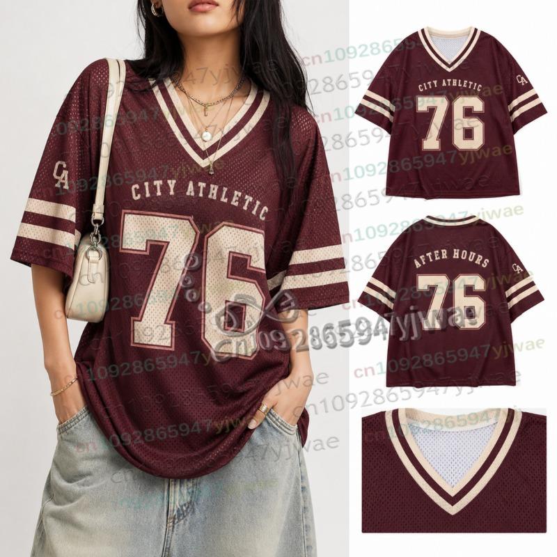 Amerikanisches Streetwear-Fußballtrikot Sommer-Sonderedition Damen V-Ausschnitt Loch T-Shirt Kurzarm Rushready Y2K Herrenbekleidung