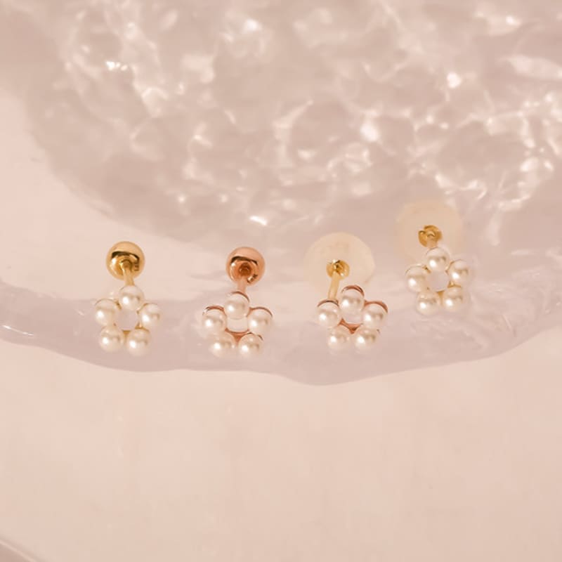 JEWNEL 14K Pentagram Pearl Piercing Earrings