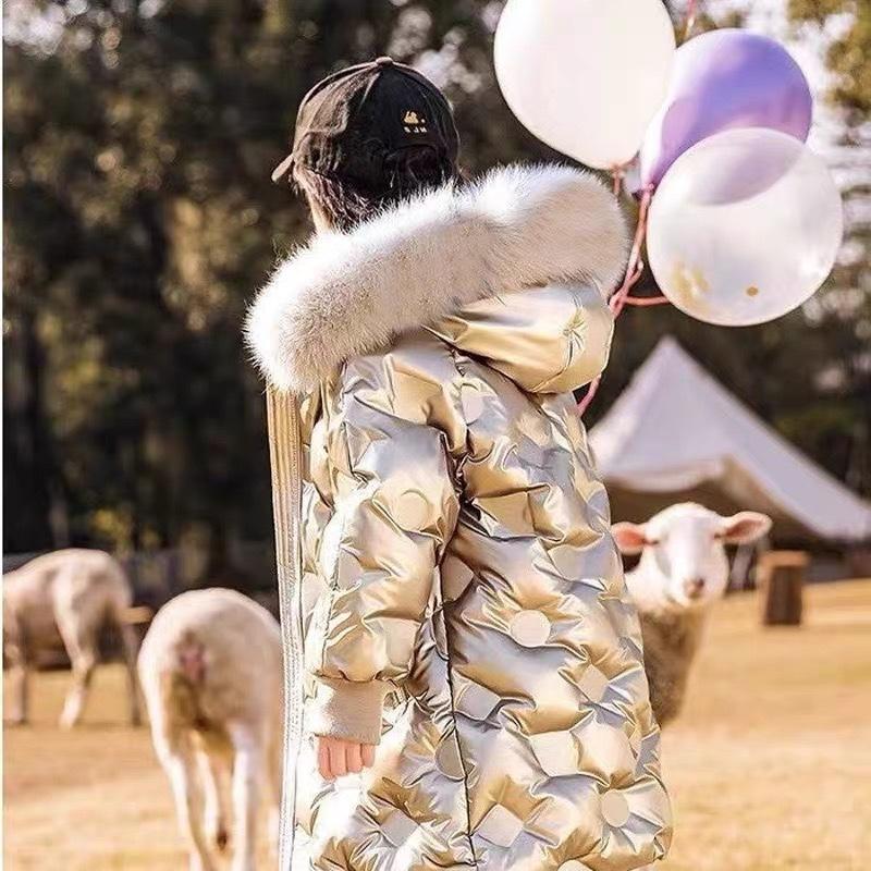 5-14 Years Teenagers Girls Winter Jacket Big Fur Collar Long Style Cold Proof Hooded Coat for Kids Thick Keep Warm Clothes