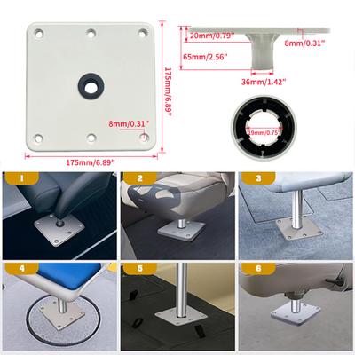 Bootsitzsockel 3/4" Stiftpfostenbuchse Marine-Drehsitz Montagebasis 7x7" Robuster Bootsitzsockel für die meisten Bootsitzhalterungen