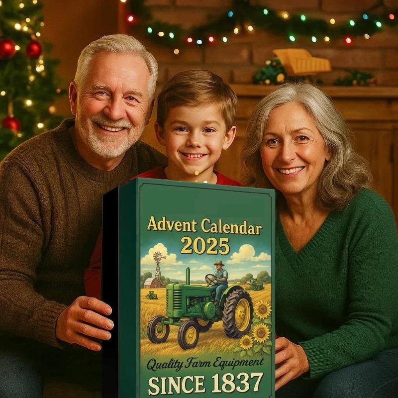 John Deere Advent Calendar 2025, 2D Flat Acrylic Farm Equipment Collection with 24 Tractor Ornaments, Vintage Design Toy for Kids Xmas Birthday Gift