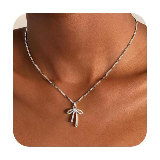 Bow Pendant Necklace Women Bowknot Necklace Girls Cute Bow Charm Necklace Birthday Anniversary Gift for Friend Her