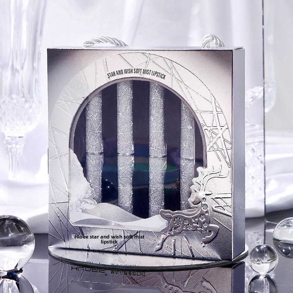 

Набор губных помад в серебристых тюбиках, матовый мягкий туман, стойкий цвет для студентов Lipstick Four Pack Gift Box