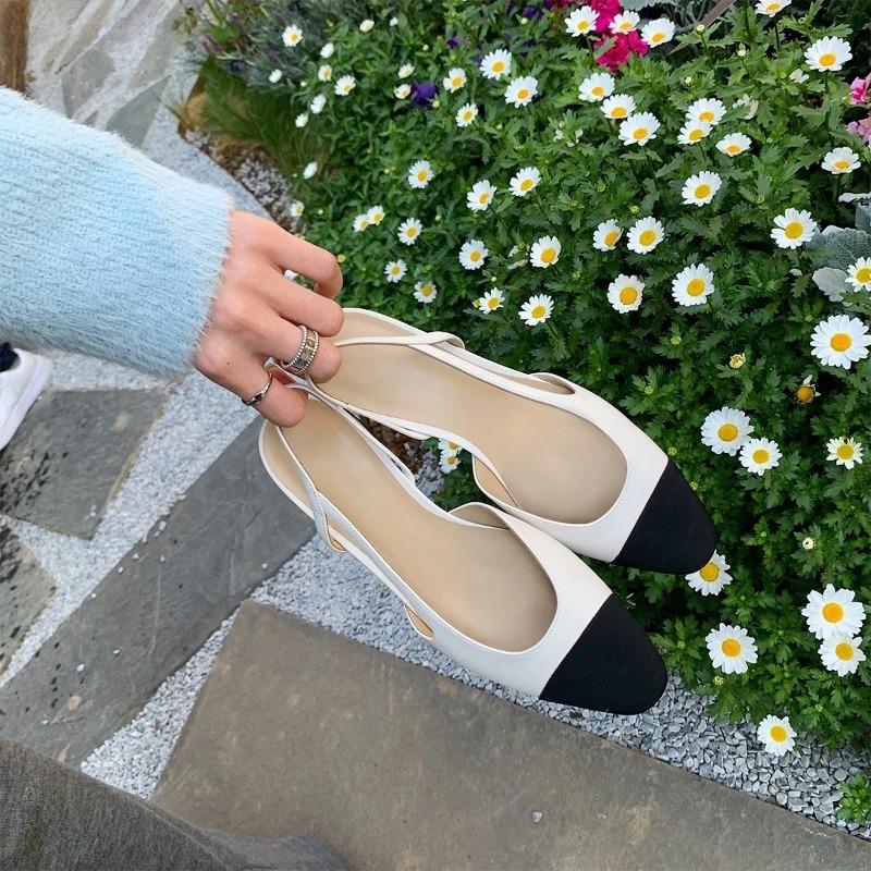 Soleist Patchwork Leather Slingbacks Women's Sandals Fashion Flat Heel Formal Ladies Shoes Sexy Party Sandals Dress Wedding Party Shoes