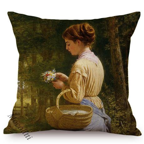 Woman In Love Vintage Oil Painting Art Pillow Case Beautiful Girl Reading Love Letter Sofa Decorative Cushion Cover Cojines