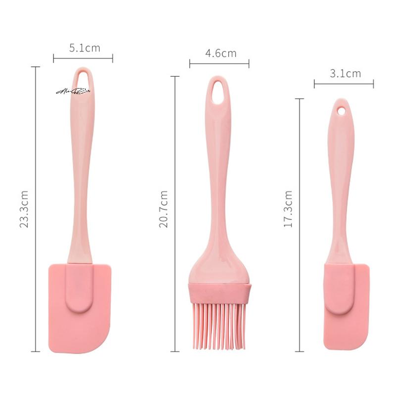 3Pcs Silicone Cream Scraper Spatula Set Non-Stick Bread Cake Butter Mixer Oil Brush with PP Handle Kitchen Baking Tools
