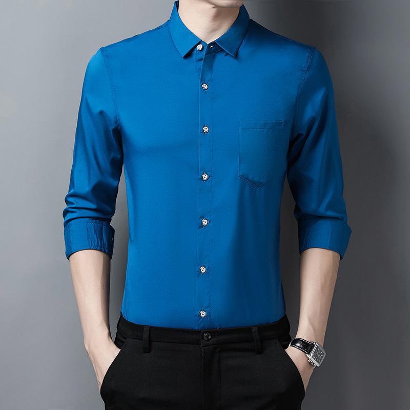 Spring and Autumn Men's Long-sleeved Shirt Youth Casual Solid Color Shirt Men's One Piece