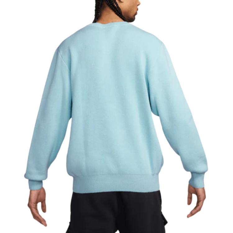 Nike Logo Embroidered Pullover Crew Neck Loose Long Sleeve Sweater Men Sweater Blue FQ2913-474