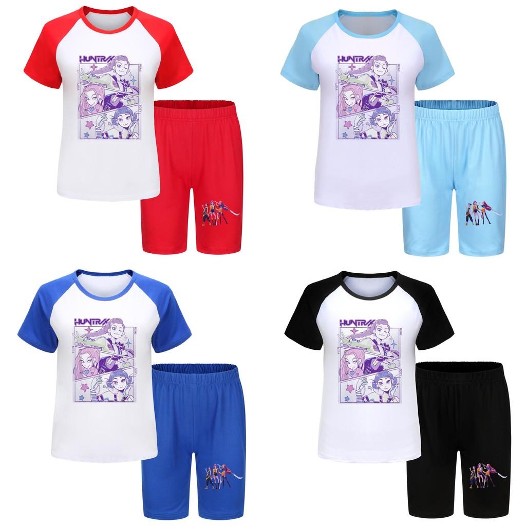 Kpop Demon Hunters Children Summer Sports Set With Cotton Tee And Shorts For Kids