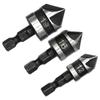 3PC Hexagonal Shank 90 Degree Black Five Blade Chamferer 12/16/19mm Countersink Drill Woodworking Hole Opener Tool Set