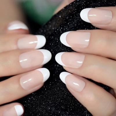 24 pezzi / set unghie finte francesi lunghe rosa unghie finte classiche acriliche unghie artificiali con adesivo biadesivo