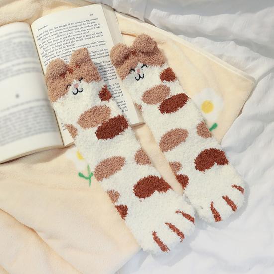 Fuzzy Sleep Socks Warm Cute Cat Plush Socks Stretchy Breathable Winter Indoor Socks