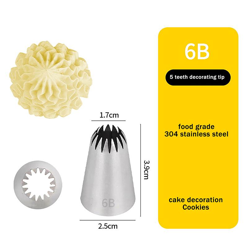 1M/2A/2F/6B Spritstans för tårta DIY Glasyr Spritsmunstycken Bakverkstips Fondant Tårtdekorationsspets Munstycke i rostfritt stål Bakverktyg