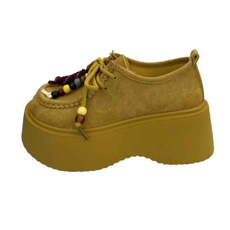 Wasteland wind fringed board shoes women's new autumn retro fashion small muffin thick-soled British style single shoes