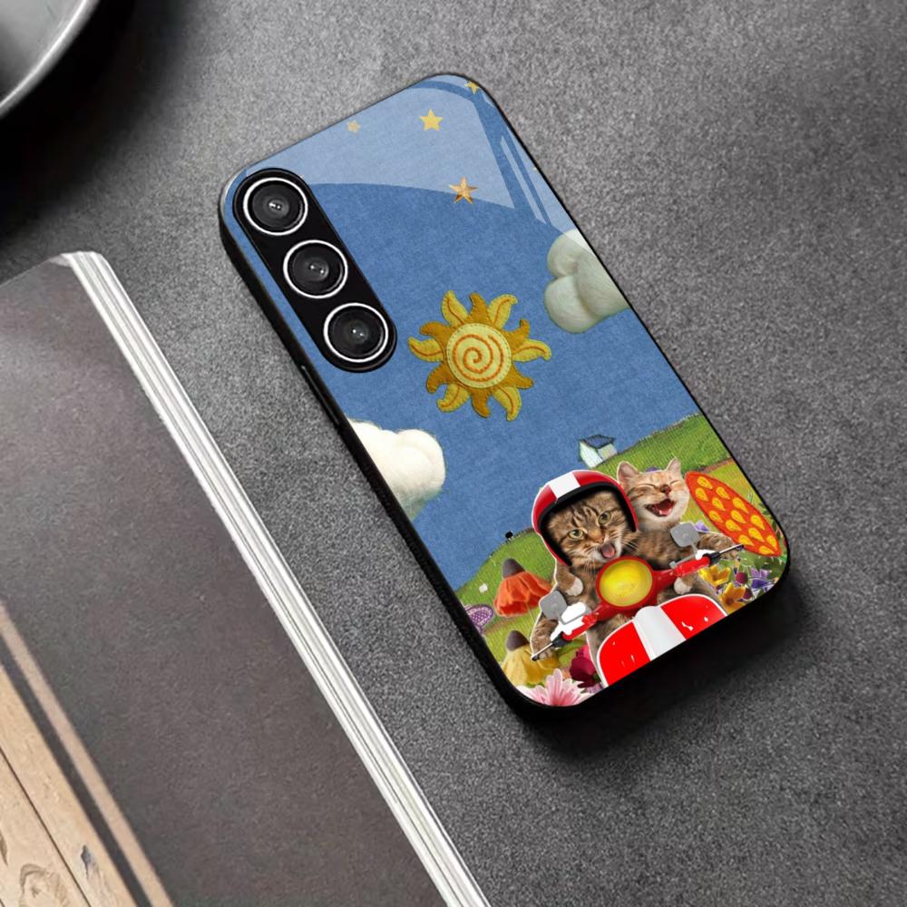 

kitty Motorcycle Protective Exquisite Highend PhoneCase Glass PhoneCase for Samsung Galaxy S26 S25 S24 S23 S22 S21 FE,Ultra,Plus GalaxyS25