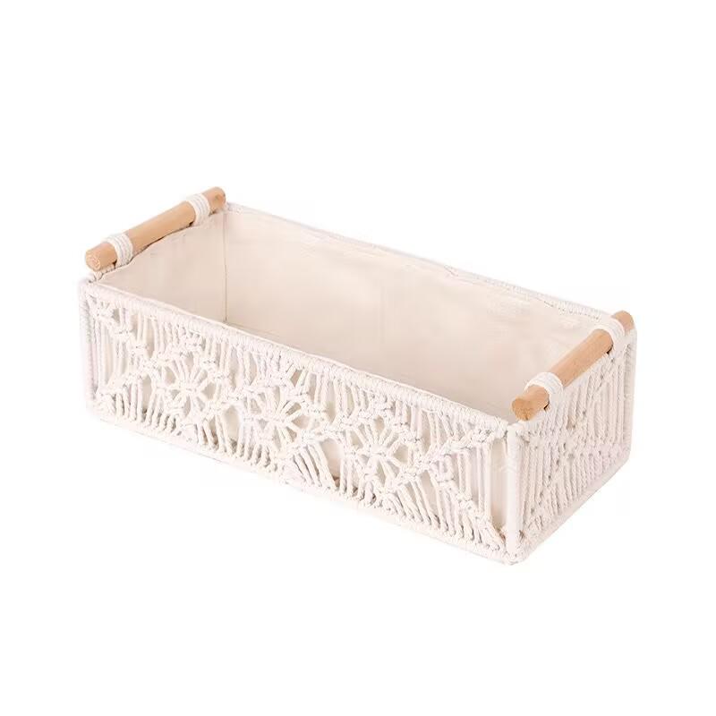 Hand-Woven Bohemian Nordic Cotton Rope Basket: Desktop Organizer, Cosmetics Holder, Flower & Fruit Basket, and Tissue Box.
