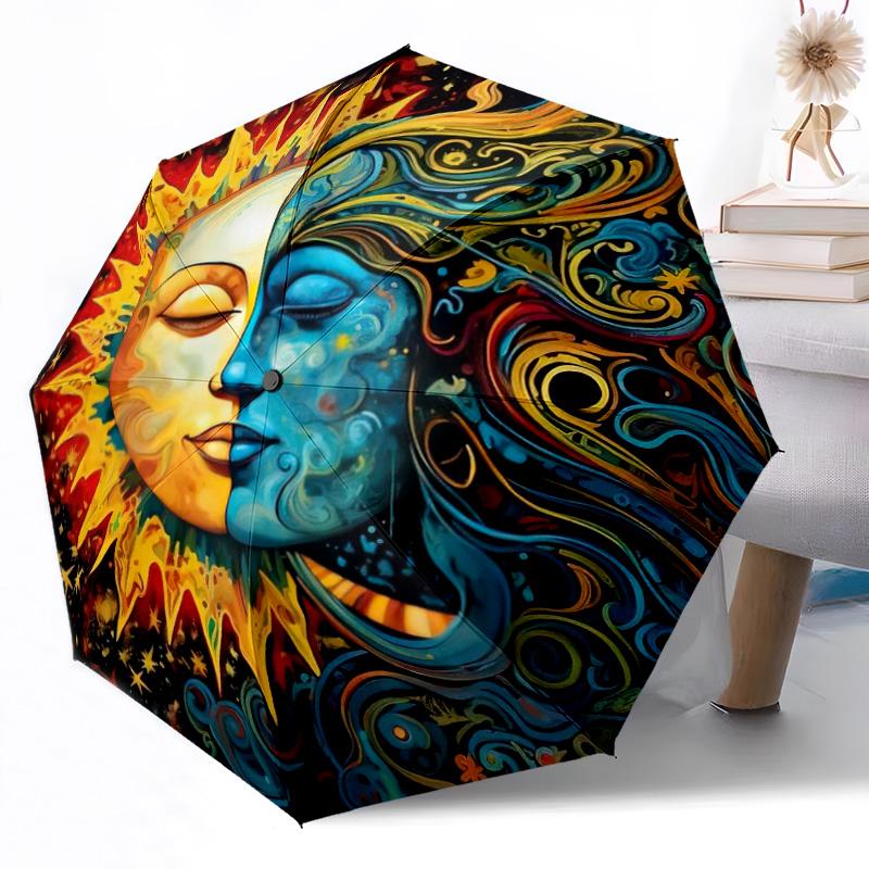Moon Automatic Umbrella Compact 8-Rib Weight Weight Travel Essential Elegant Women's Umbrella Best for Christmas
