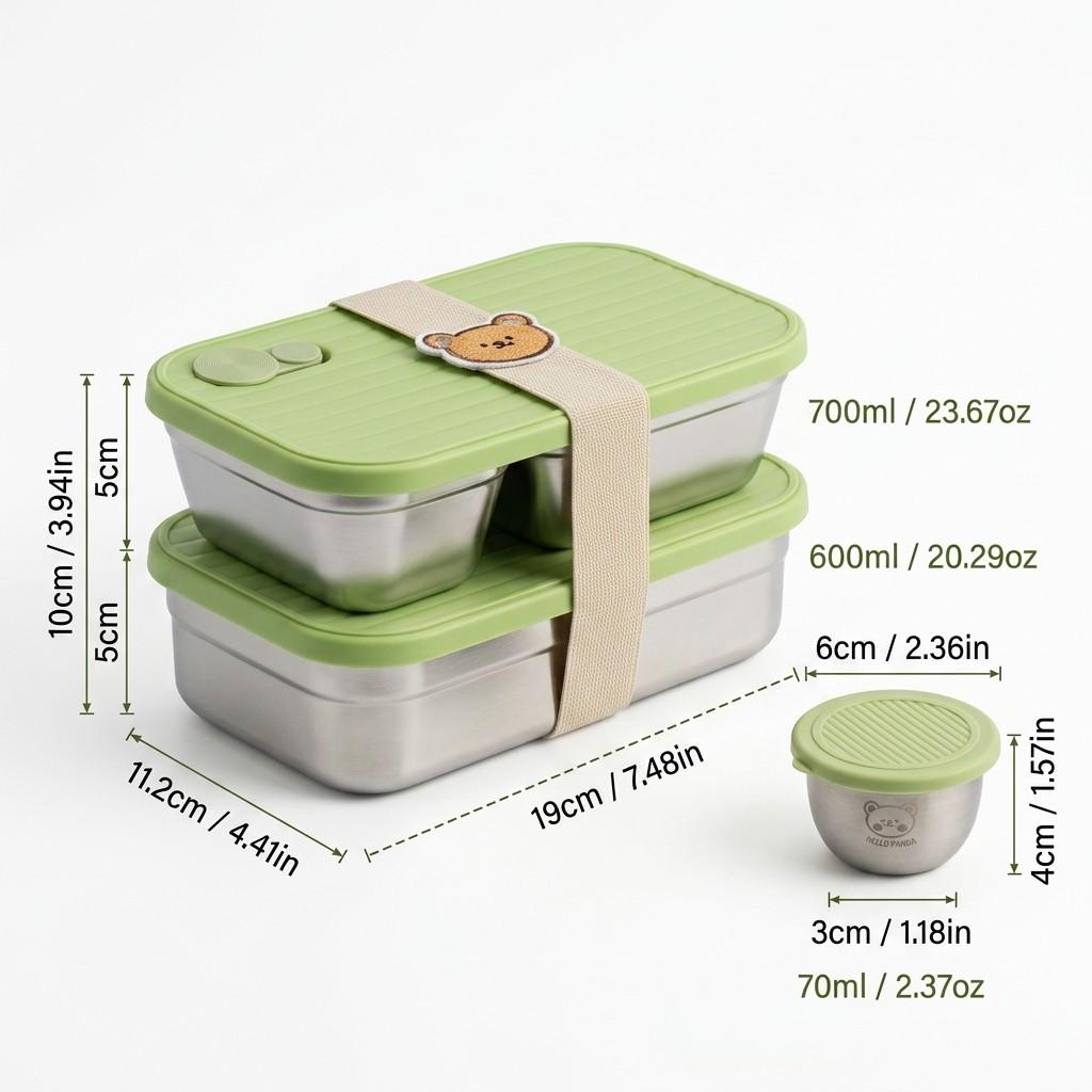 Reusable Bento Lunch Box For Students 304 Stainless Steel Fruit Salad Food Container With Sauce Box Dishwasher&Microwave Safe