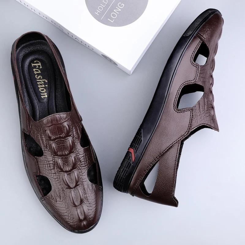 Fashion Classic Leather Mens Sandals Outdoor Handmade Men Sandaly New Hollow Out Man Beach Leather Shoes Breathable male Summer Flats