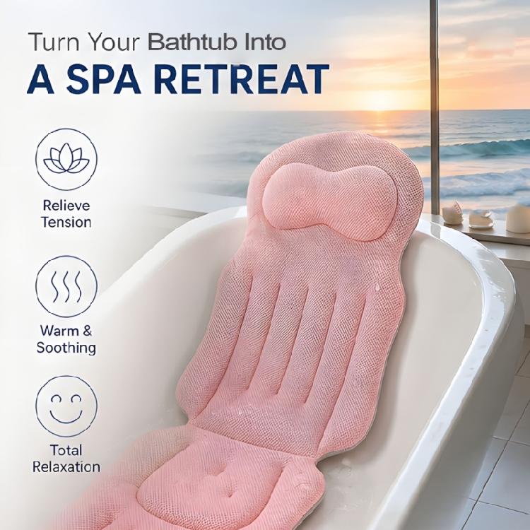 Adult Bath Cushion with Segmented Headrest Support and Cushioned Coverage for Quiet Soaking and a Bath Routine In Daily Use