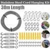 Heavy Duty Wire Rope Cable Hooks Stainless Steel Turnbuckle Cord Hanging Set Kit For Sun Shade Tent 30m Installation Outdoor Lights