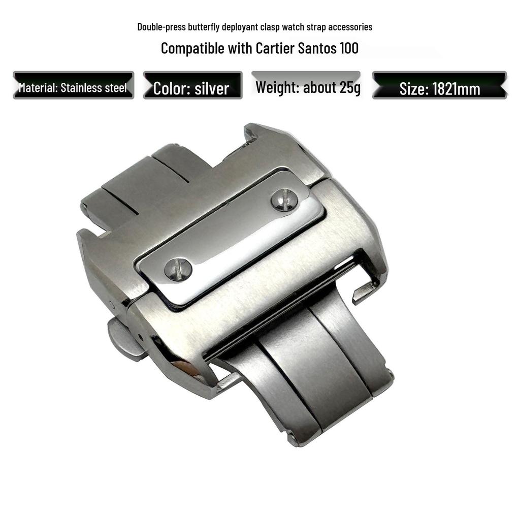 Fivela de Fecho Borboleta de Dupla Pressão para Cartier Santos/Santos100 - Fosca, 18/21mm
