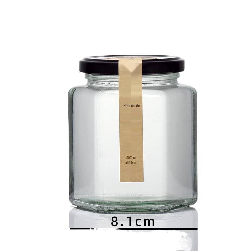 Hexagonal Glass Food-Grade Jar with Lid - Perfect for Lemon Curd, Honey, Chili Sauce, Jam, or Sauce Storage.