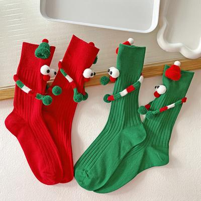 Weihnachts-Cartoon-Socken Herren Damen Dehnbare Lustige Socken Magnetische Saugkraft 3D-Puppe Paarsocken für Winter Geschenk Weihnachtsfeiern