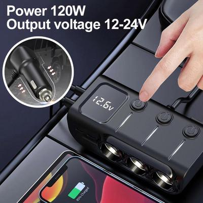 120W 3 in 1 Drei USB-Buchsen Auto Zigarettenanzünder Adapter 12V 24V Verteiler LED Stecker Adapter für iPhone GPS Dashcam