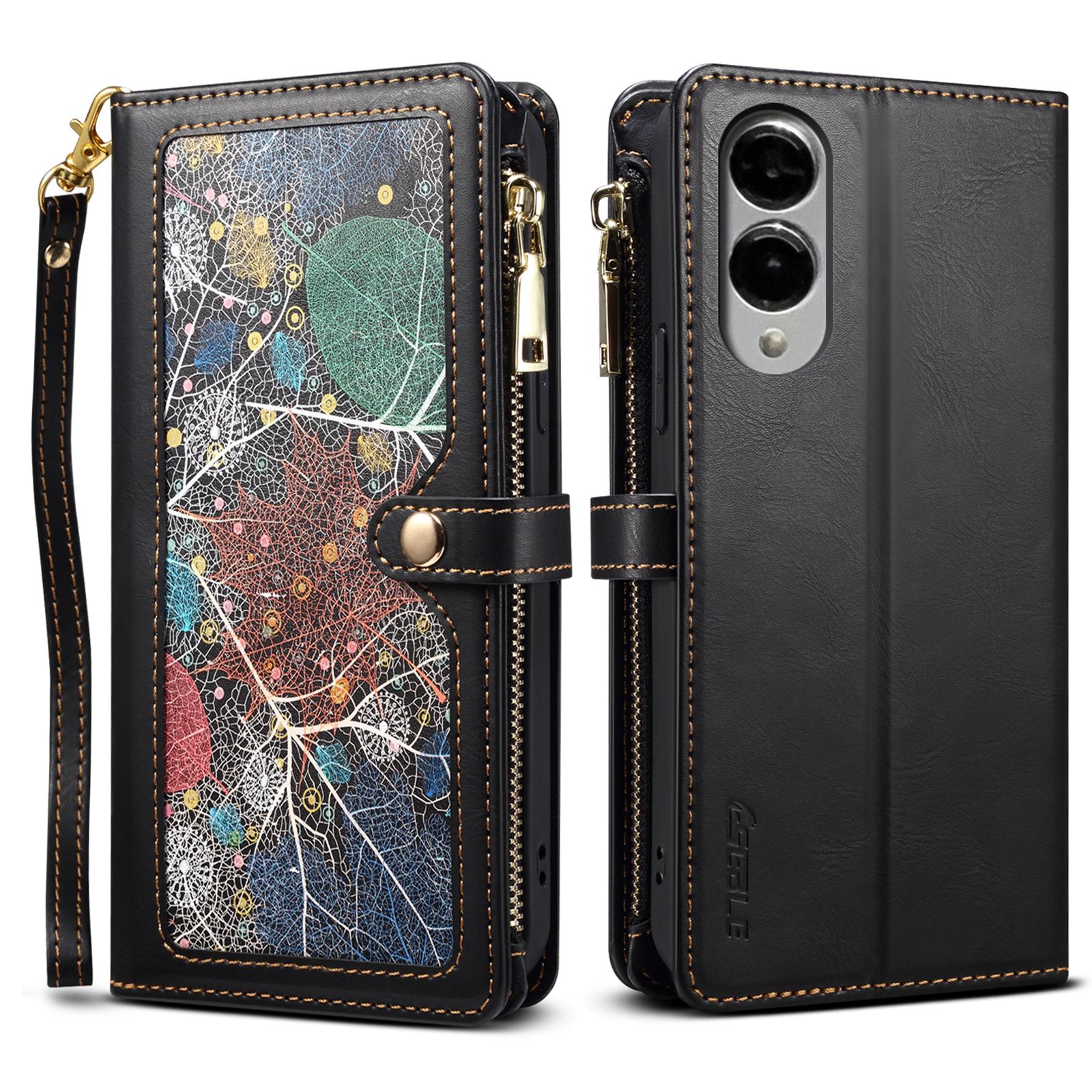 

ESEBLE Galaxy Series For Samsung Galaxy S25 Edge Case Leather Zipper Phone Cover RFID Blocking Black