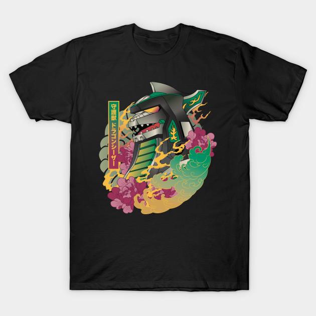 Men Black Print T-shirt Dragonzord No-Cut Heat Transfer Print Cotton Tshirt M