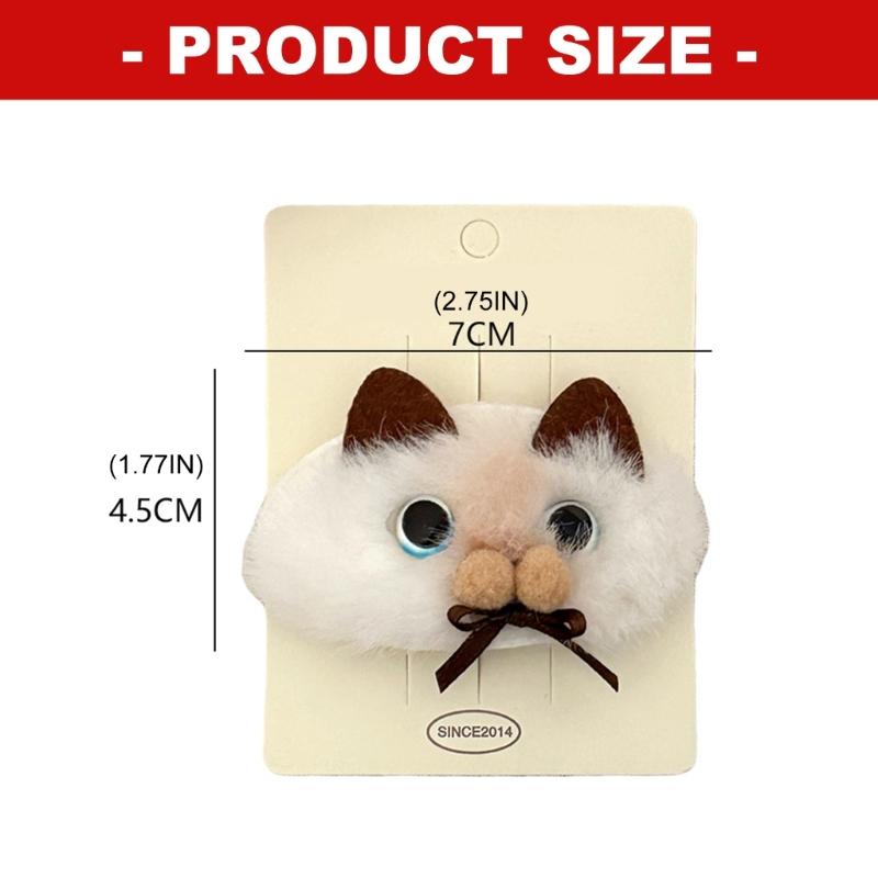 6Pcs Plush Siamese Puss Seal Hair Clip for Girls Soft Comfortable Hair Accessory Fashionable Side Clip for Daily Wear
