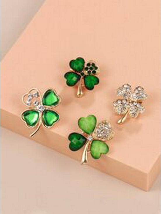 Gold-Plated Acrylic Four-Leaf Clover Brooch Pin Fashion Accessories
