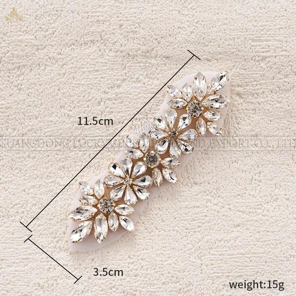 FZD 1 PC Silver Crystal Rhinestone Applique Gold Sew On For Wedding Dress Belt Pearl Patch Iron On Hot Fix Glitter Crystal Stone
