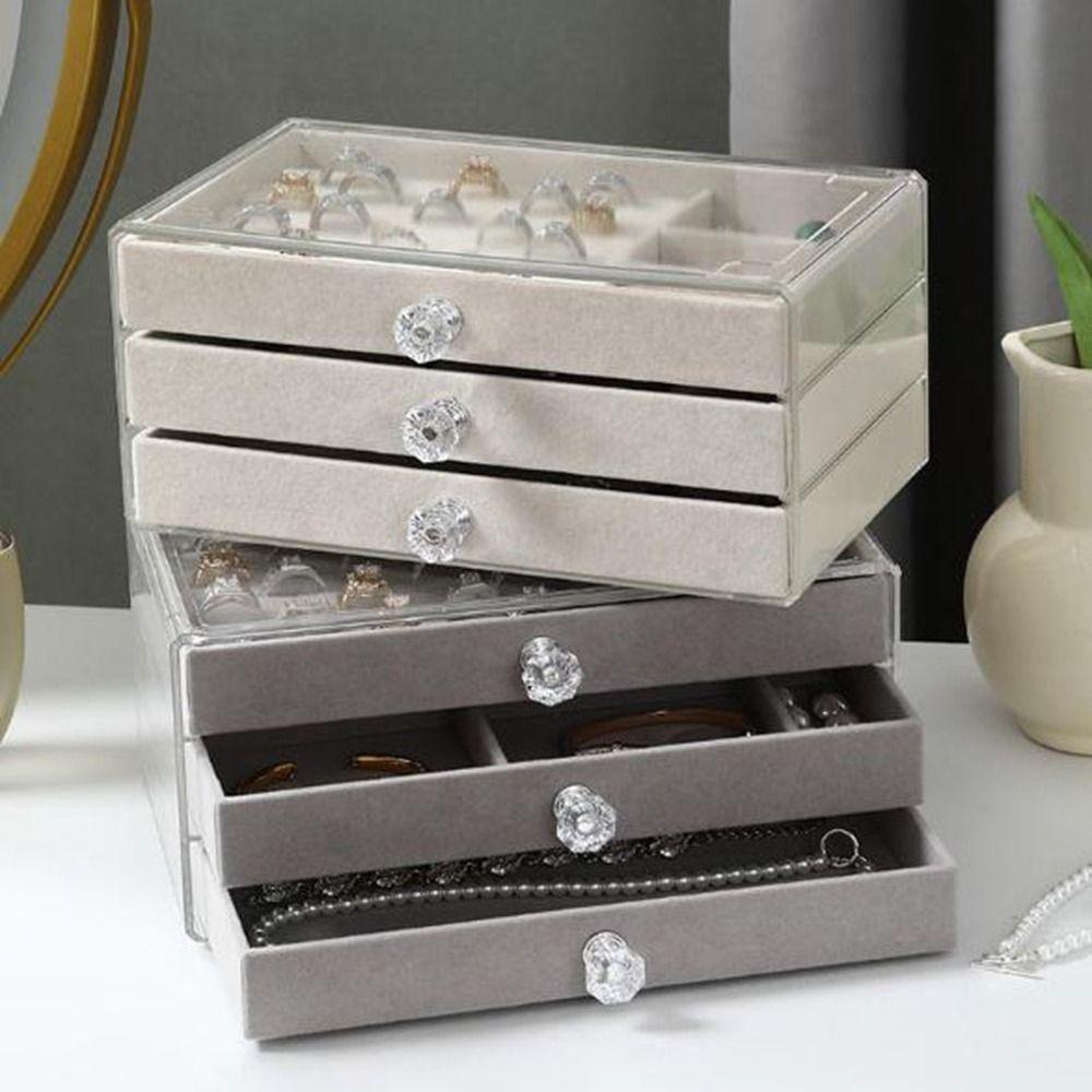 Dustproof Acrylic Jewelry Organizer Stackable Drawer Jewelry Box 3 Layers Jewelry Box  Bedroom