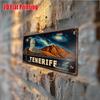 Printing, , Vintage Metal License Plate, Outdoor Wall Art , TENERIFE Aluminum Sign with Volcano and Observatory Design, Great