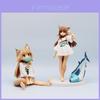 Yellow Soybean Powder Action Figure Cat Girl Eating Fish With Interchangeable Faces Pvc Model