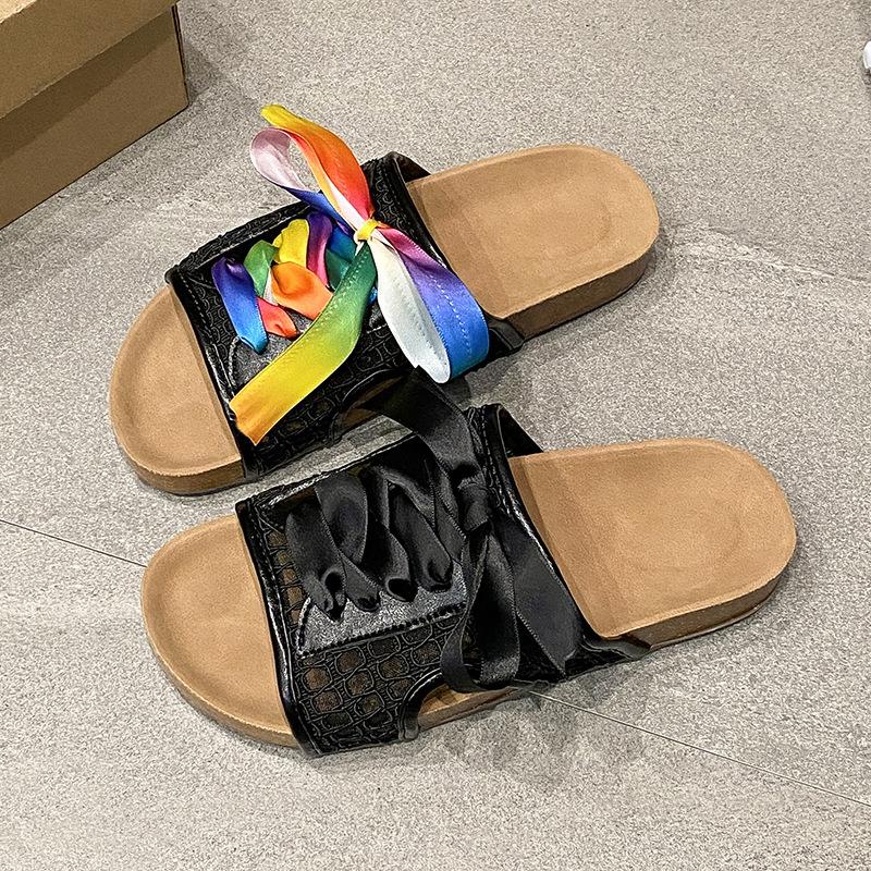 Women Slippers Summer New Fashion Colorful Lace-up Flat Bottom Sandals Woman Versatile Slip-On Flip Flops Casual Beach Shoes